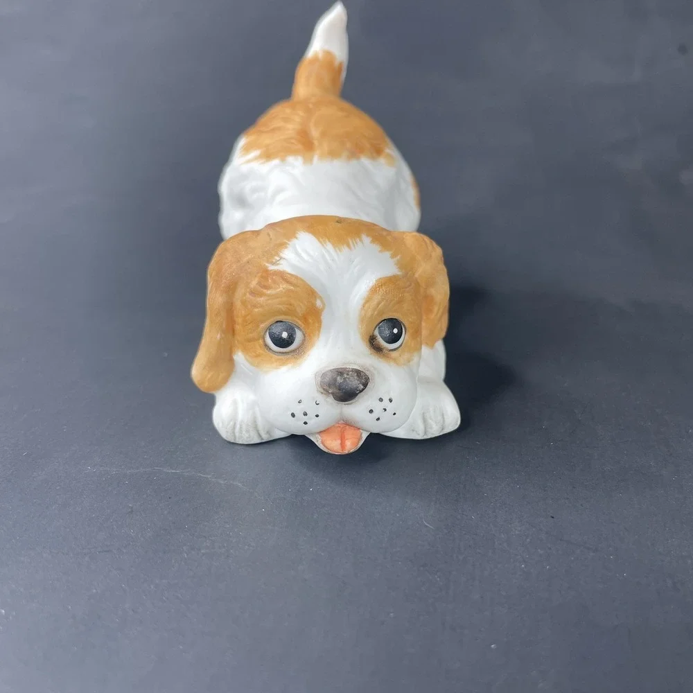 Vintage HOMCO 1407 Spaniel Puppy Hand Painted Porcelain Figurine‎ Brown & White